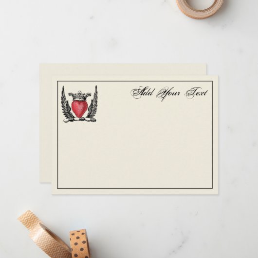Heraldic Heart Wings Coat of Arms Crest Note Card Notitiekaartje (Voorkant / Achterkant in situ)