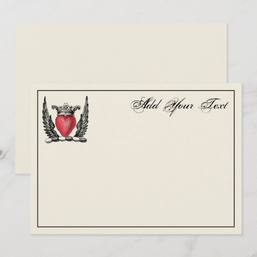 Heraldic Heart Wings Coat of Arms Crest Note Card Notitiekaartje (Voorkant / Achterkant)