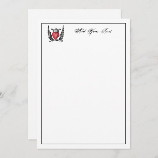 Heraldic Heart Wings Coat of Arms Crest Note Card Notitiekaartje (Voorkant / Achterkant)