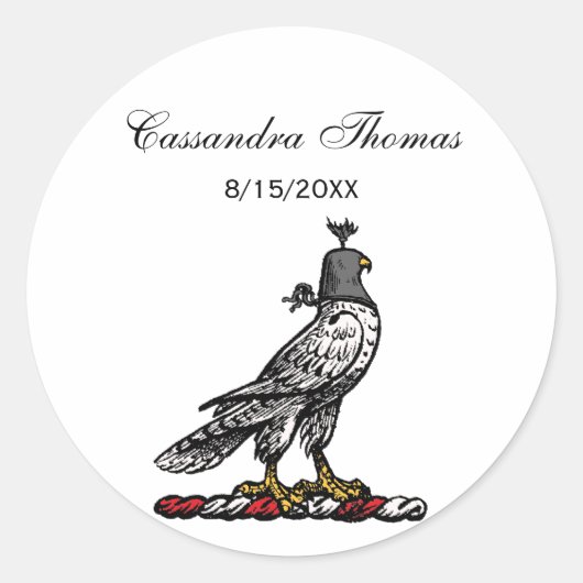 Heraldic Hunting Falcon Wearing Hood C Ronde Sticker (Voorkant)