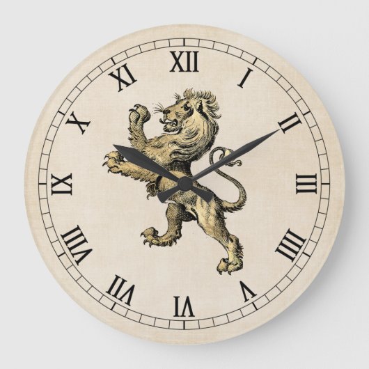  Heraldic Lion op Cream Wall Clock Grote Klok (Voorkant)