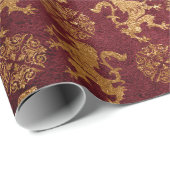 Heraldic Lion Royal Golden Red Velvet Cadeaupapier (Rol Hoek)