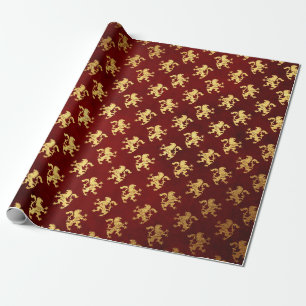 Heraldic Lion Royal Golden Red Velvet Cadeaupapier