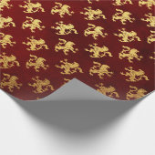 Heraldic Lion Royal Golden Red Velvet Cadeaupapier (Hoek)