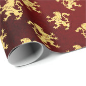 Heraldic Lion Royal Golden Red Velvet Cadeaupapier (Rol Hoek)