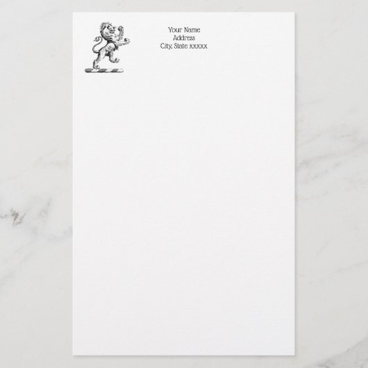 Heraldic Lion Standing Crest Emblem Briefpapier (Voorkant)