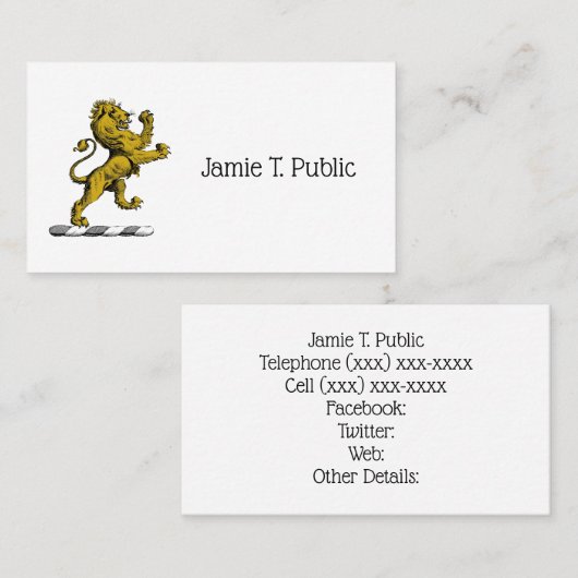 Heraldic Lion Standing Crest Emblem C Visitekaartje (Voorkant / Achterkant)