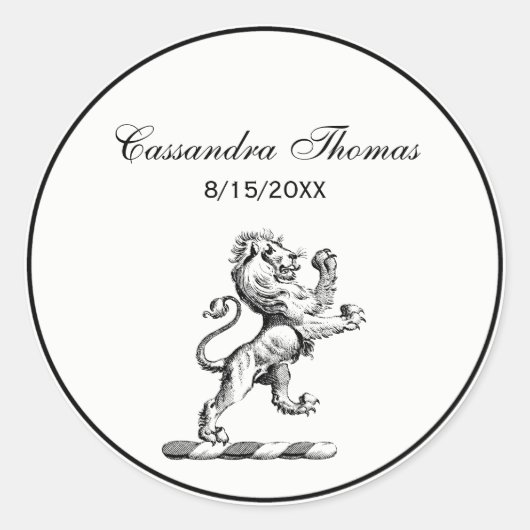 Heraldic Lion Standing Crest Emblem Ronde Sticker (Voorkant)
