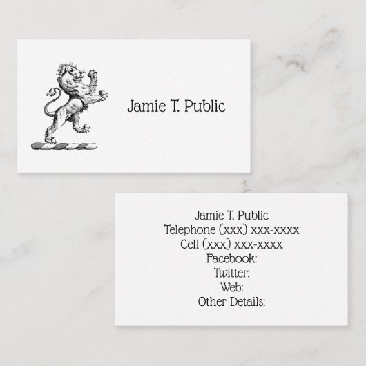 Heraldic Lion Standing Crest Emblem Visitekaartje (Voorkant / Achterkant)