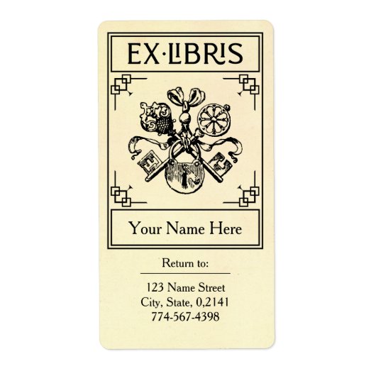 heraldic Lock en Keys Address Ex Libris Etiket (Voorkant)