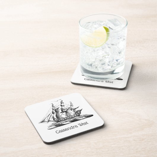 Heraldic  Nautical Clipper Ship Crest Bier Onderzetter (Rechterzijde)