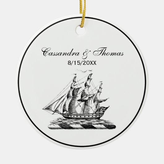 Heraldic  Nautical Clipper Ship Crest Keramisch Ornament (Voorkant)