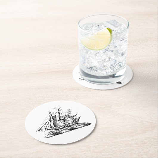 Heraldic  Nautical Clipper Ship Crest Ronde Kartonnen Onderzetter (Insitu)