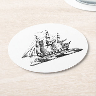 Heraldic  Nautical Clipper Ship Crest Ronde Kartonnen Onderzetter