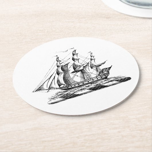 Heraldic  Nautical Clipper Ship Crest Ronde Kartonnen Onderzetter (Gebogen)