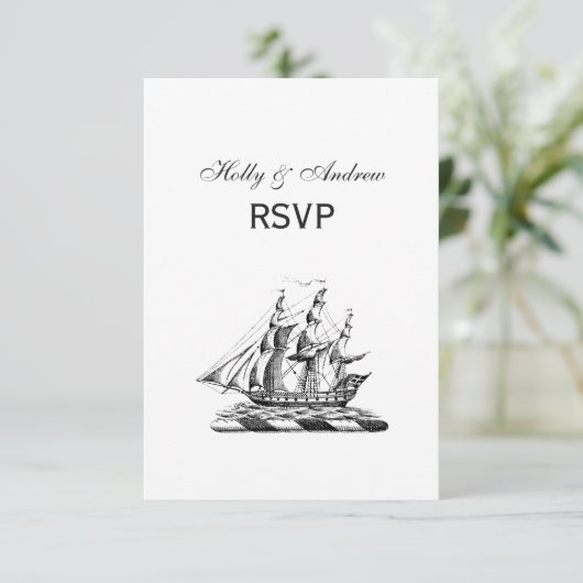 Heraldic Nautical Clipper Ship Crest RSVP Kaartje (Staand voorkant)