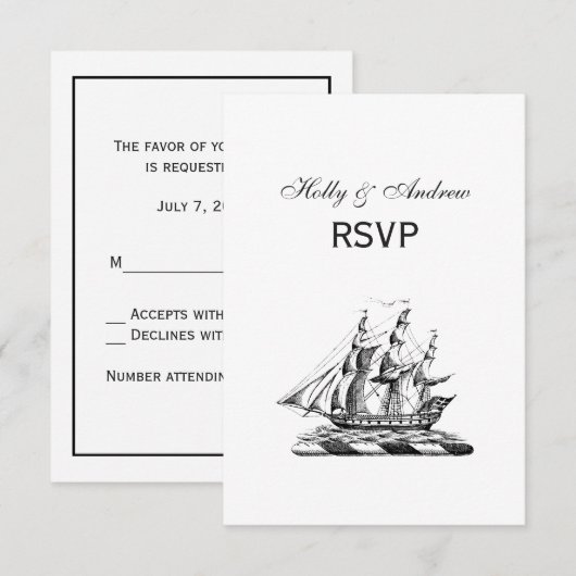 Heraldic  Nautical Clipper Ship Crest RSVP Kaartje (Voorkant / Achterkant)
