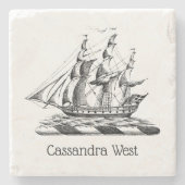 Heraldic  Nautical Clipper Ship Crest Stenen Onderzetter (Voorkant)