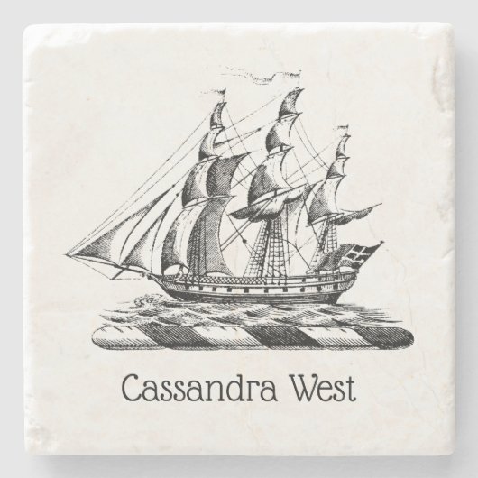Heraldic  Nautical Clipper Ship Crest Stenen Onderzetter (Voorkant)
