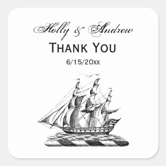 Heraldic  Nautical Clipper Ship Crest Vierkante Sticker (Voorkant)