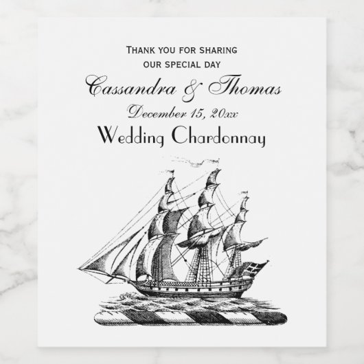 Heraldic Nautical Clipper Ship Crest Wijn Etiket (Enkel label)