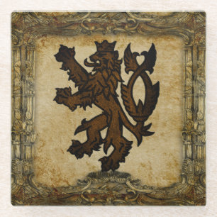 Heraldic Rampant Lion Custom Glazen Onderzetter