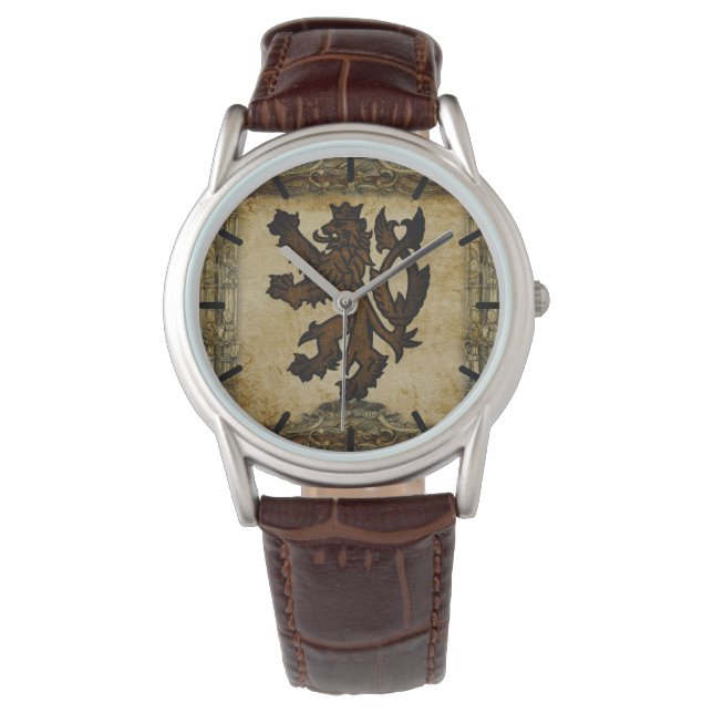 Heraldic Rampant Lion Custom Horloge (Voorkant)