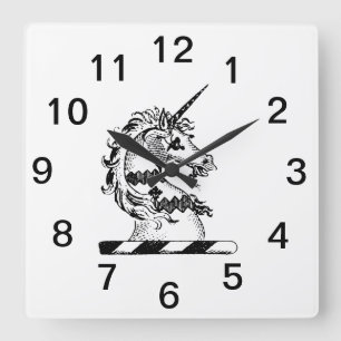 Heraldic Unicorn Head Coat of Arms Emblem Vierkante Klok
