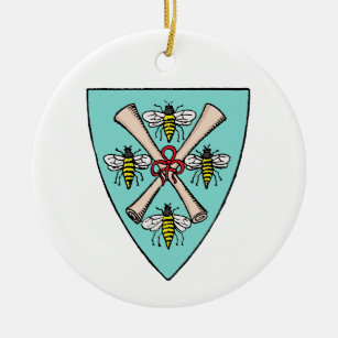Heraldic Vintage 4 bijen scrollen op schild Crest  Keramisch Ornament