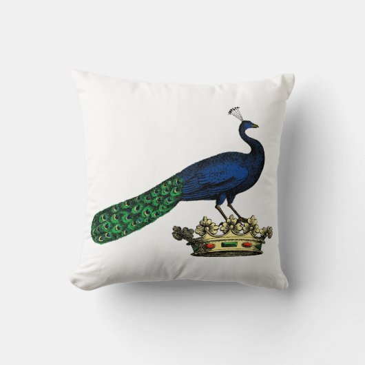 Heraldieke Vintage Gestileerde Pauw op Kroon C Kussen (Voorkant)
