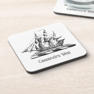 Heraldisch antiek nautisch klipperschip wapenschil bier onderzetter