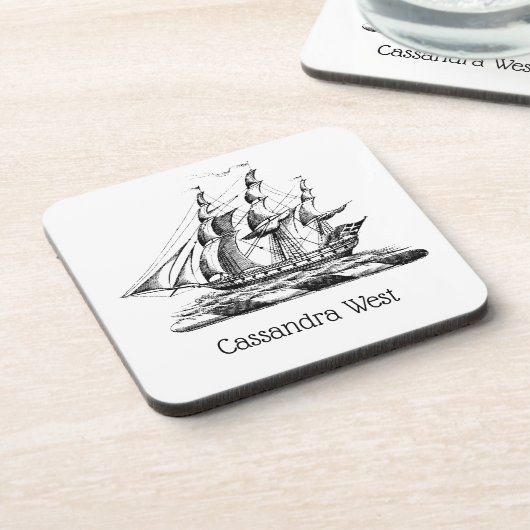 Heraldisch antiek nautisch klipperschip wapenschil bier onderzetter (Linkerzijde)