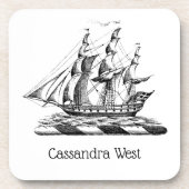 Heraldisch antiek nautisch klipperschip wapenschil bier onderzetter (Voorkant)