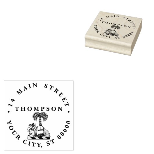 Heraldisch Kameel Palmboom Kleur Wapen Rubberstempel (Gestempeld)