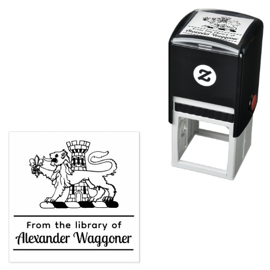 Heraldisch Leeuwenkasteel “Uit de bibliotheek van” Zelfinktende Stempel (In situ)