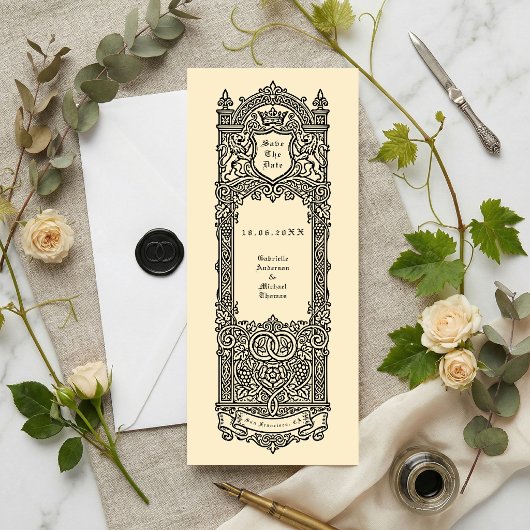 Heraldisch monogram save the date kaart