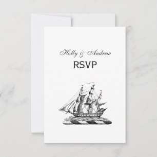 Heraldische antieke nautische klipper schip crest RSVP kaartje