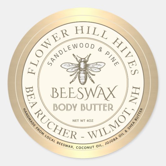 Heraldische Bee Body Butter Label Gold Border Ivoo (Voorkant)