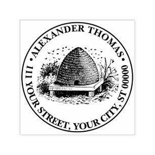 Heraldische Bijen en Bijenkorf #1 Naam Adres Zelfinktende Stempel