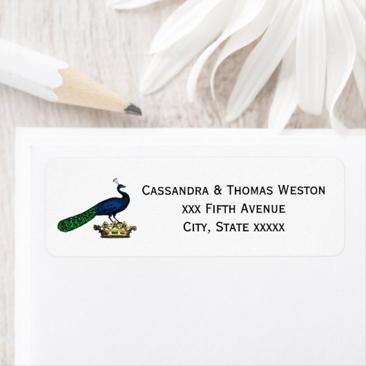 Heraldische  gestileerde pacock op kroon C Etiket (Insitu)