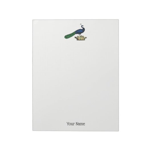 Heraldische  gestileerde pacock op kroon C Notitieblok (Linkerzijde)