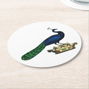 Heraldische  gestileerde pacock op kroon C Ronde Kartonnen Onderzetter