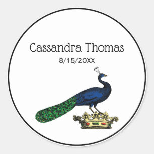 Heraldische  gestileerde pacock op kroon C Ronde Sticker