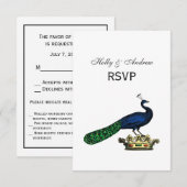 Heraldische  gestileerde pacock op kroon C RSVP Kaartje (Voorkant / Achterkant)