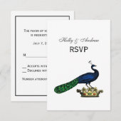 Heraldische  gestileerde pacock op kroon C RSVP Kaartje (Voorkant / Achterkant)