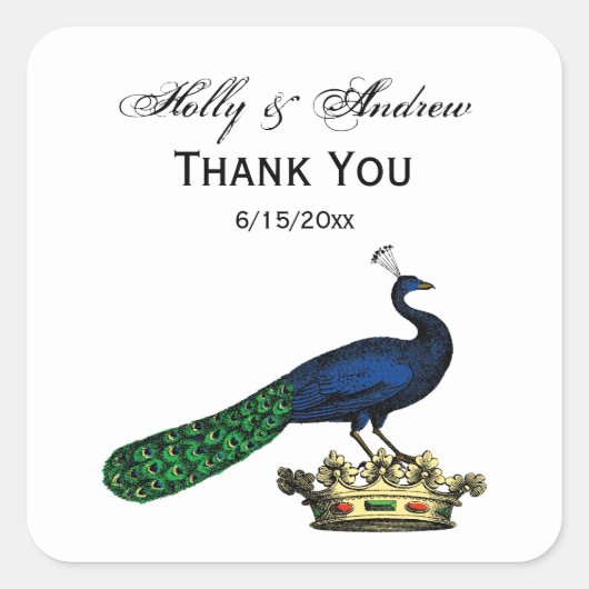 Heraldische  gestileerde pacock op kroon C Vierkante Sticker (Voorkant)
