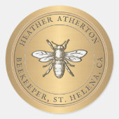 Heraldische honingbij Metallic Gold Envelope Seal Ronde Sticker (Voorkant)