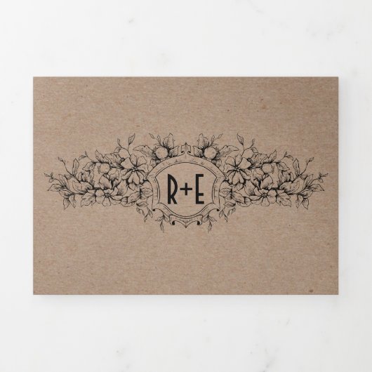 heraldische kam op kraftpapier bruiloft drieluik uitnodiging (Cover)