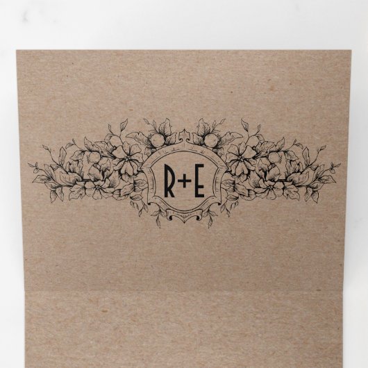  heraldische kam op kraftpapier bruiloft drieluik uitnodiging (Binnenzijde eerst)