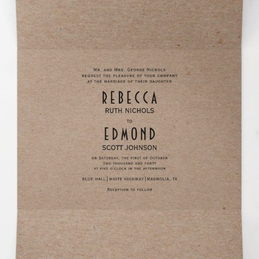 heraldische kam op kraftpapier bruiloft drieluik uitnodiging (Binnenkant midden)